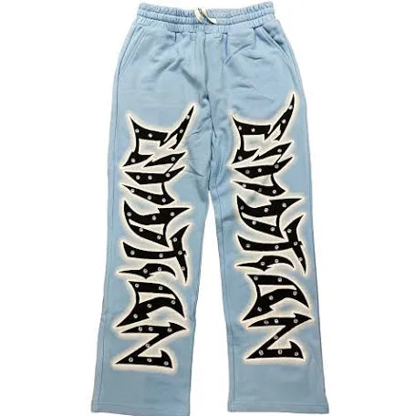 Mixed Emotion #3 Blue “Graffiti” Rhinestone Sweatpants