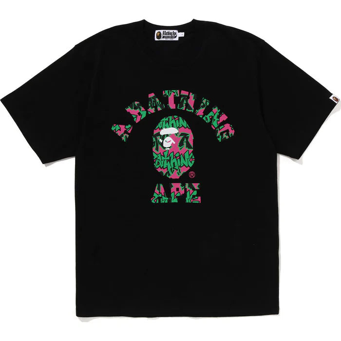 Bape #25 Black Graffiti Pattern College Tee