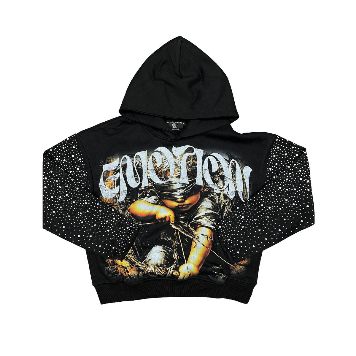 MIXED EMOTIONS ARCHER RHINESTONE BLACK HOODIE