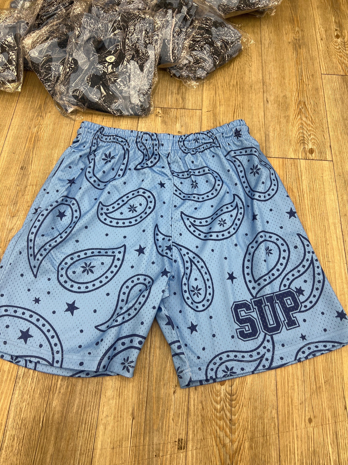 Sup light blue and dark blue bandanna shorts