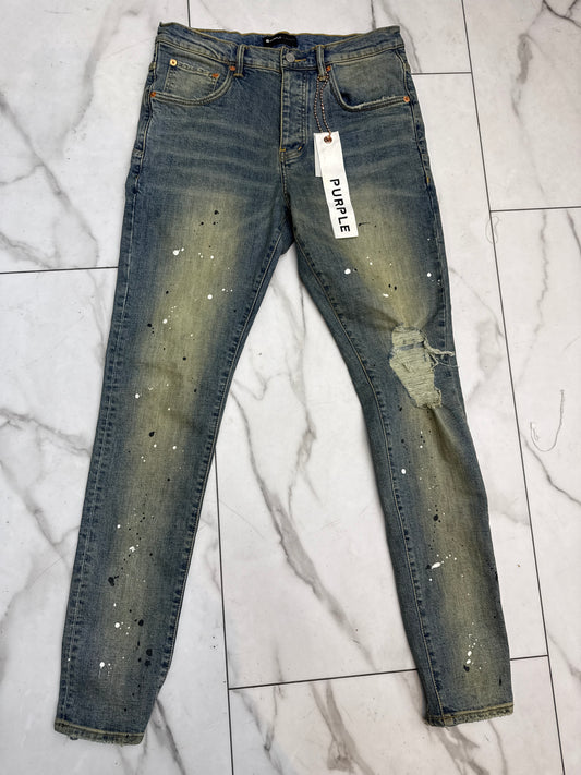 Purple Mossy Green Denim Paint Splatter PRE-OWNED WITH TAGS