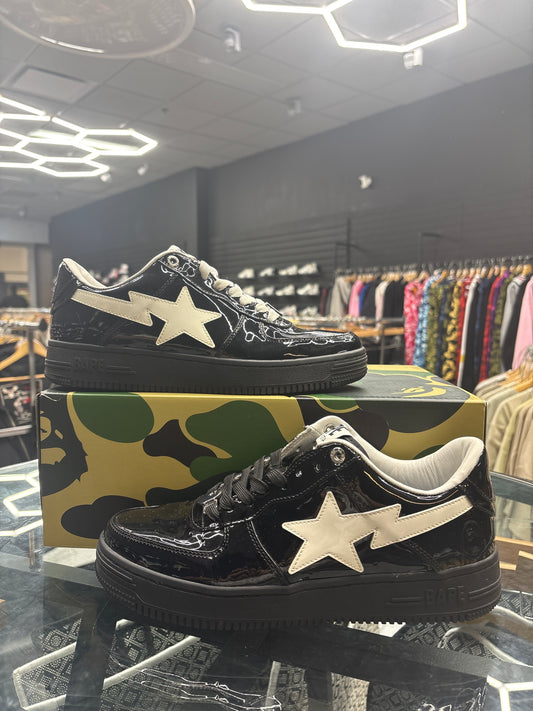 Bapesta Black/White Patent USED W BOX