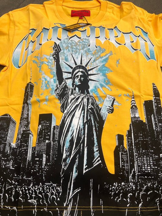 God speed yellow New York statue of liberty