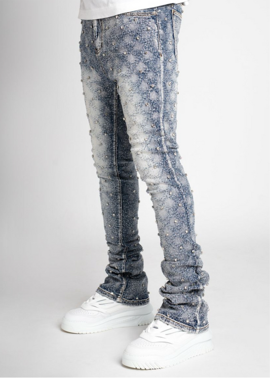 Guapi rhinestone light wash flare jeans