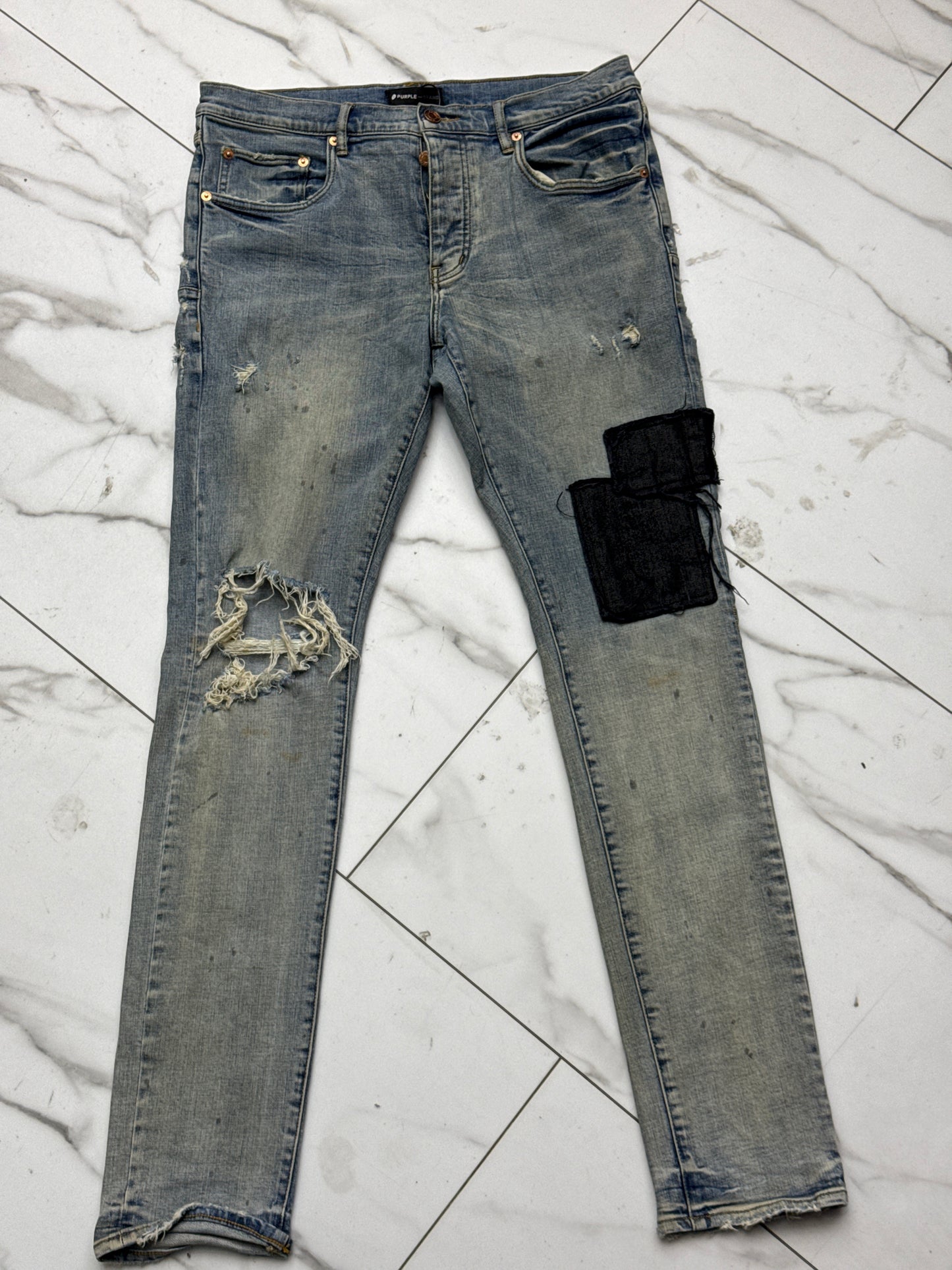 PURPLE JEANS LIGHT INDIGO DESTROY REPAIR PRE-OWNED