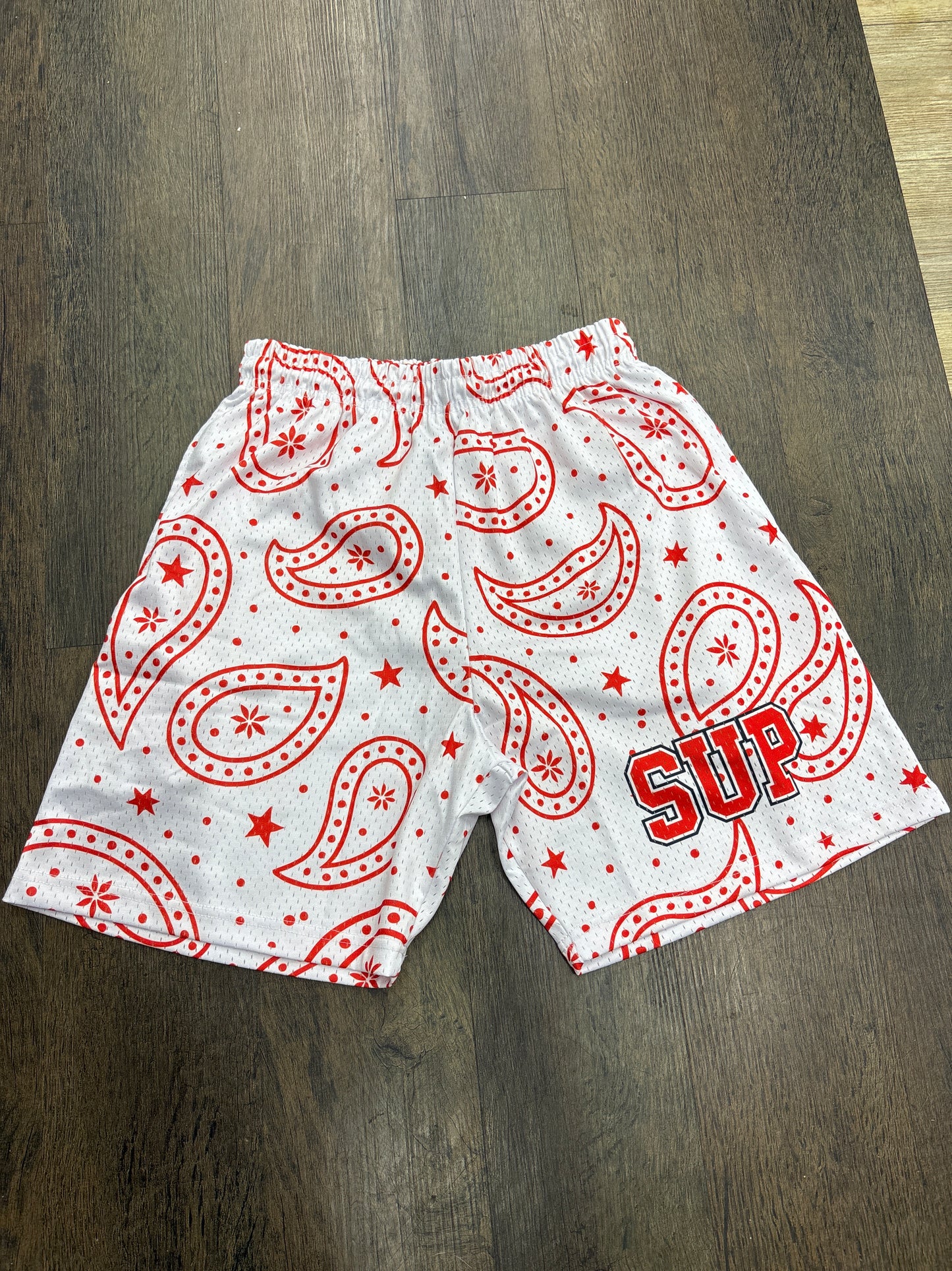 Sup White and Red Bandana Shorts