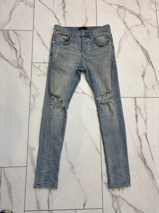 Purple Brand Double Knee Ripped Blue Jeans BACK TAG ONLY          PRE-OWNED