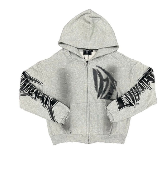 Mixed emotion grey zip up hoodie