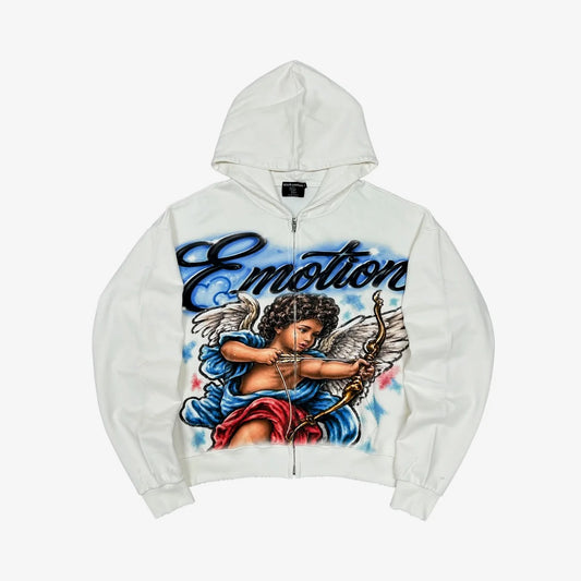 Mixed Emotion Cupids Arrow White Zip Up Hoodie