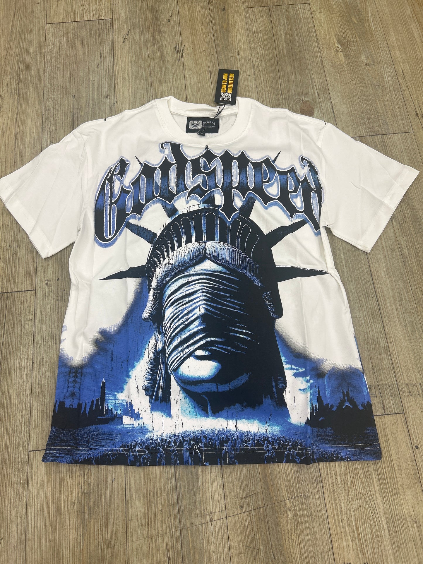 GodSpeed White Statue of Liberty Blue Tee