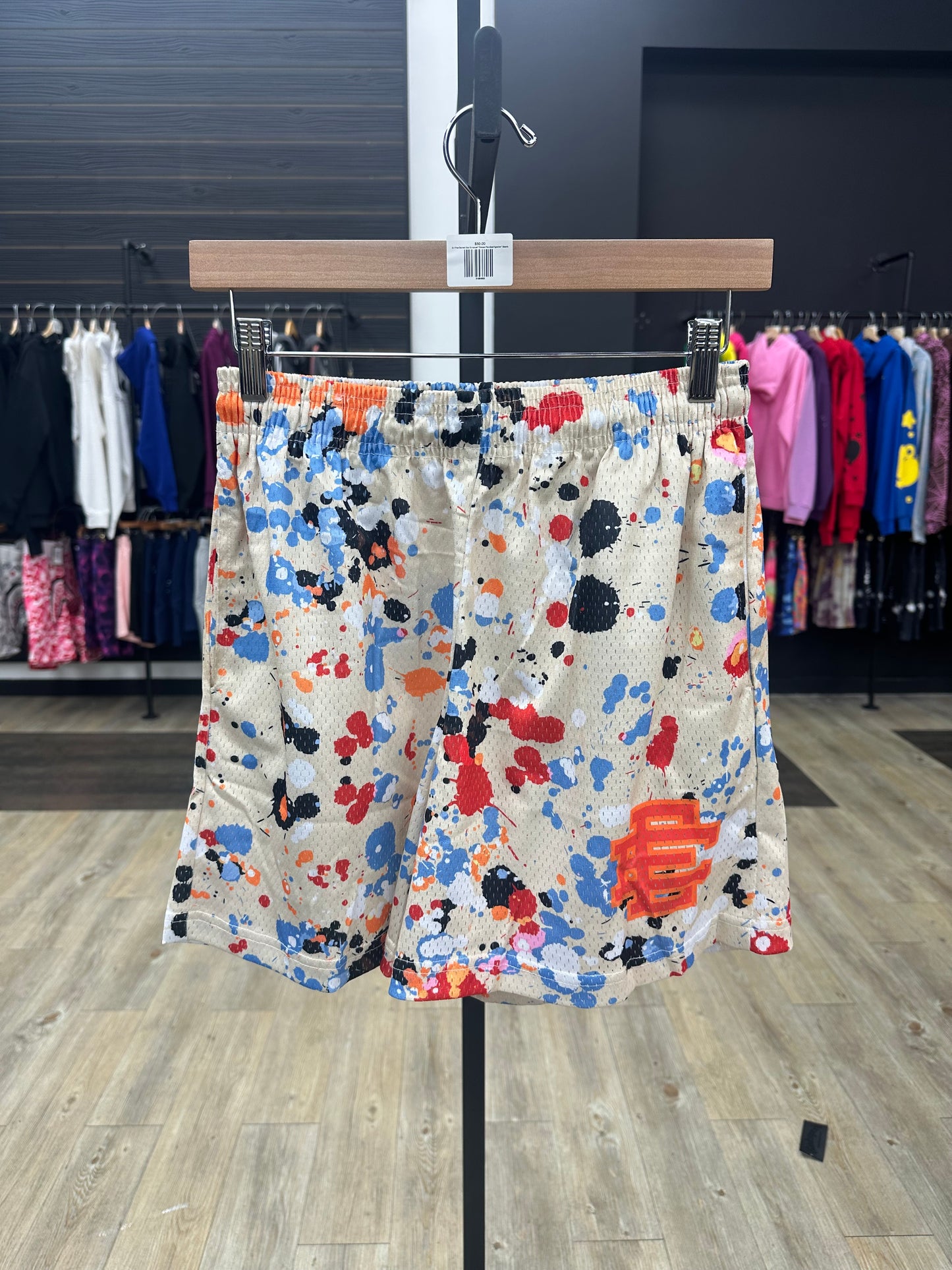 Pre-owned Eric Emanuel “ creame paintball splatter “ shorts