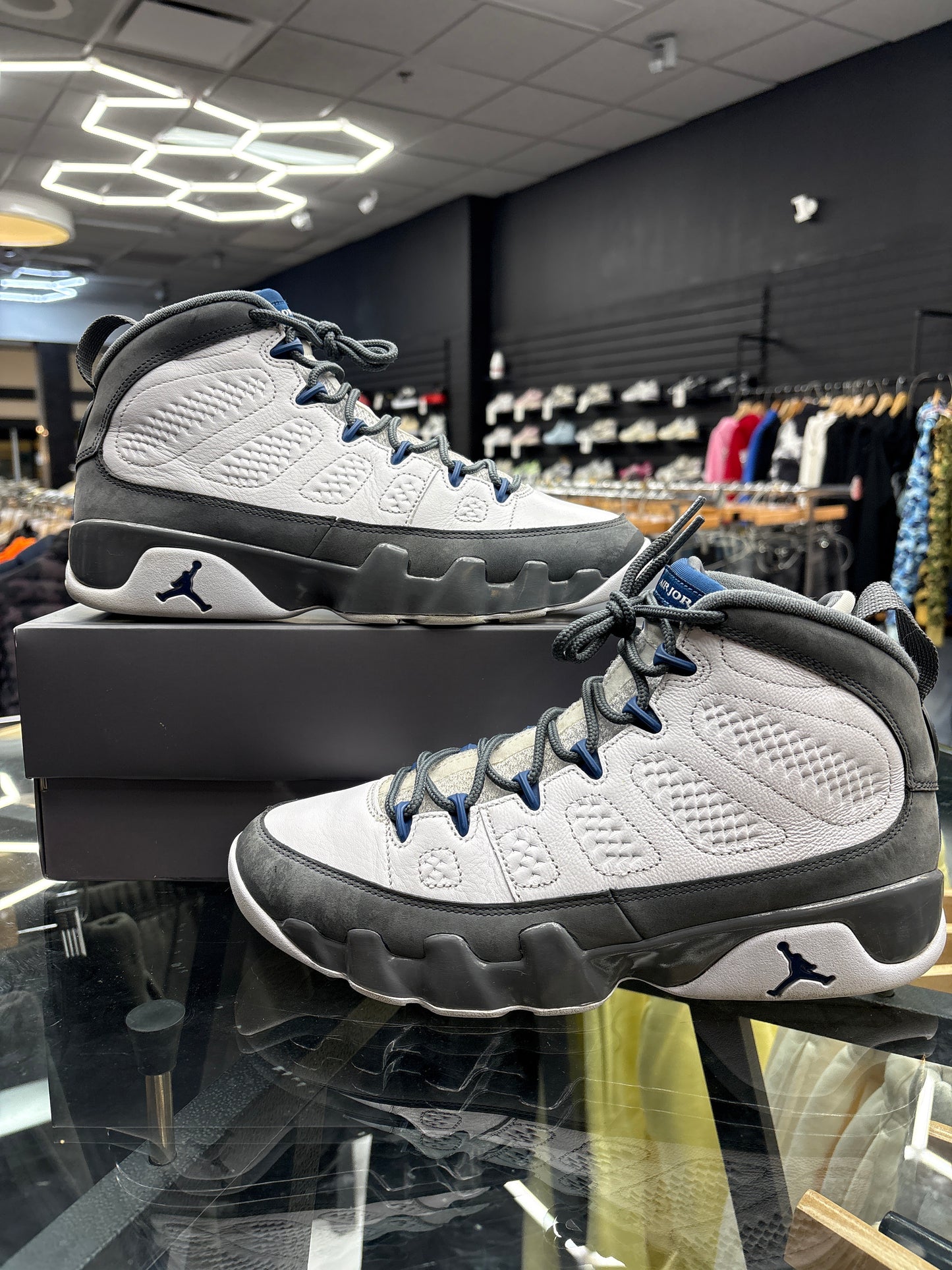 AIR JORDAN 9 FLINT GREY FRENCH BLUE USED W BOX