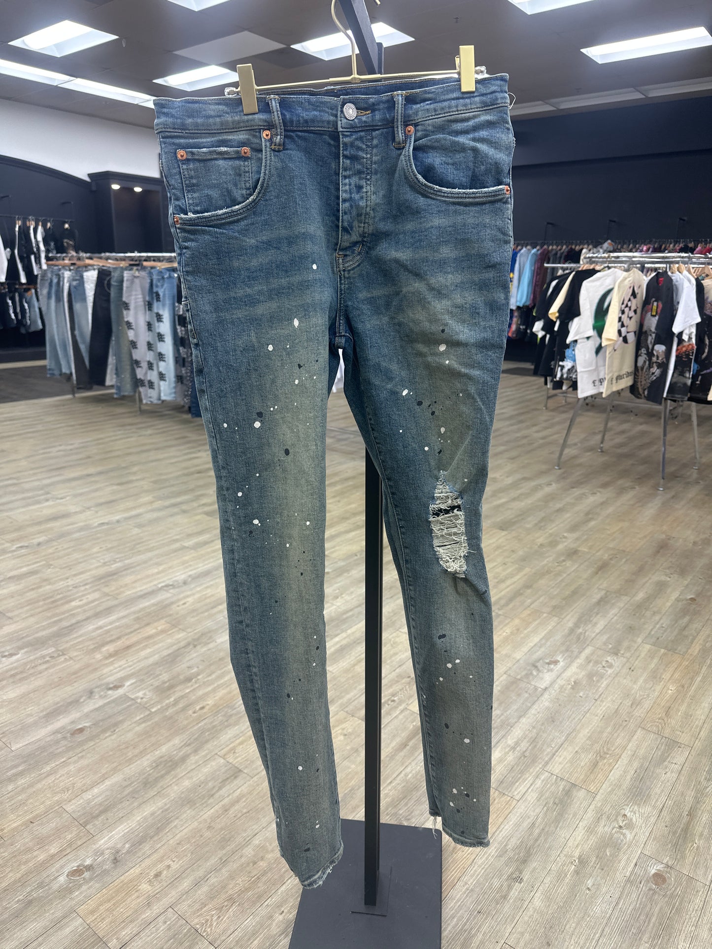 Purple Jean Indigo Paint splatter pre-owned No Tags