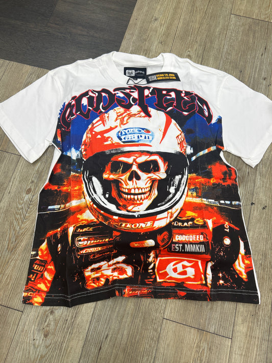 God Speed white skeleton, race car helmet ￼