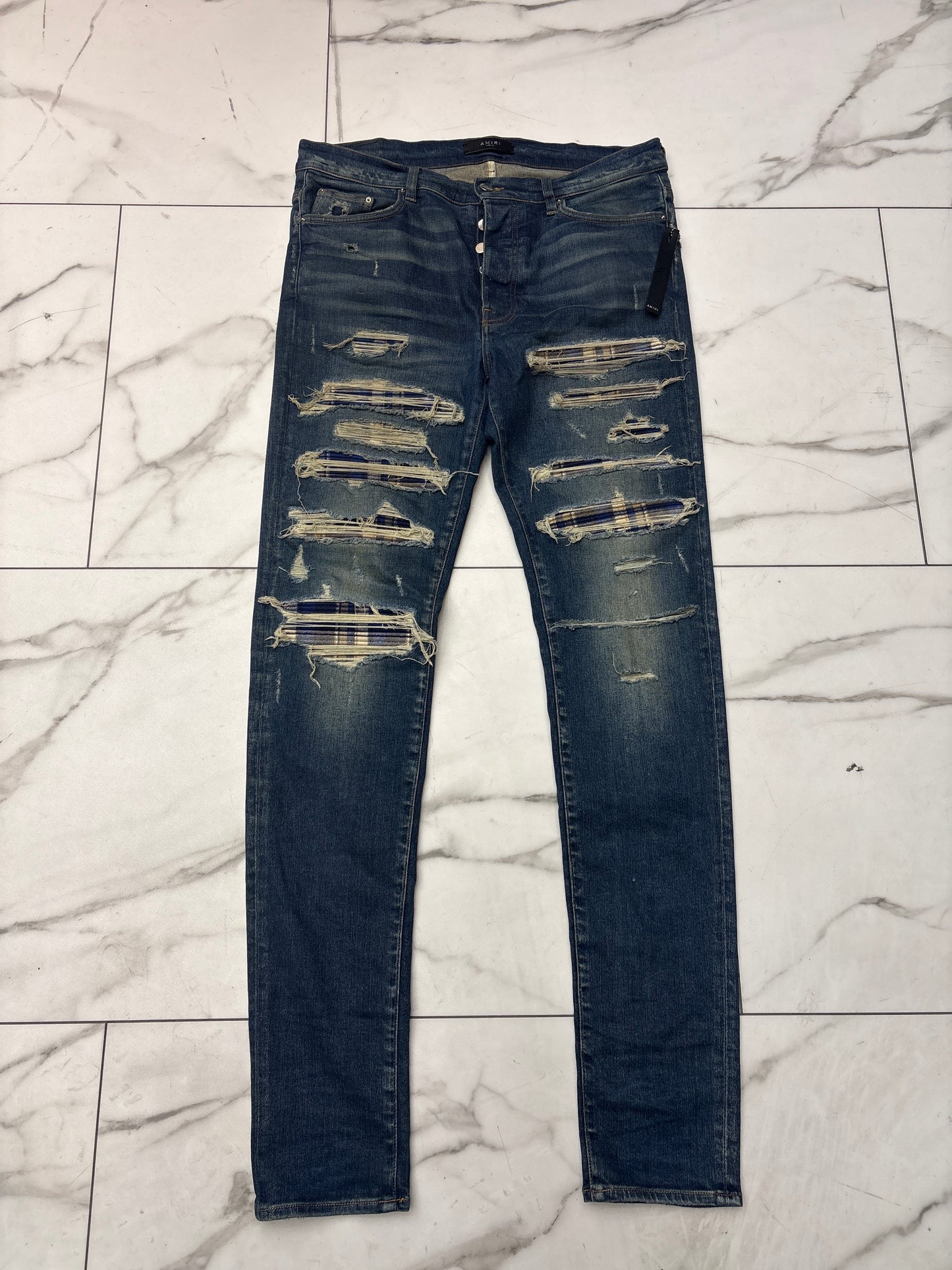 Amiri Plaid Thrasher Skinny Jean 'Deep Classic Dark Blue Jeans