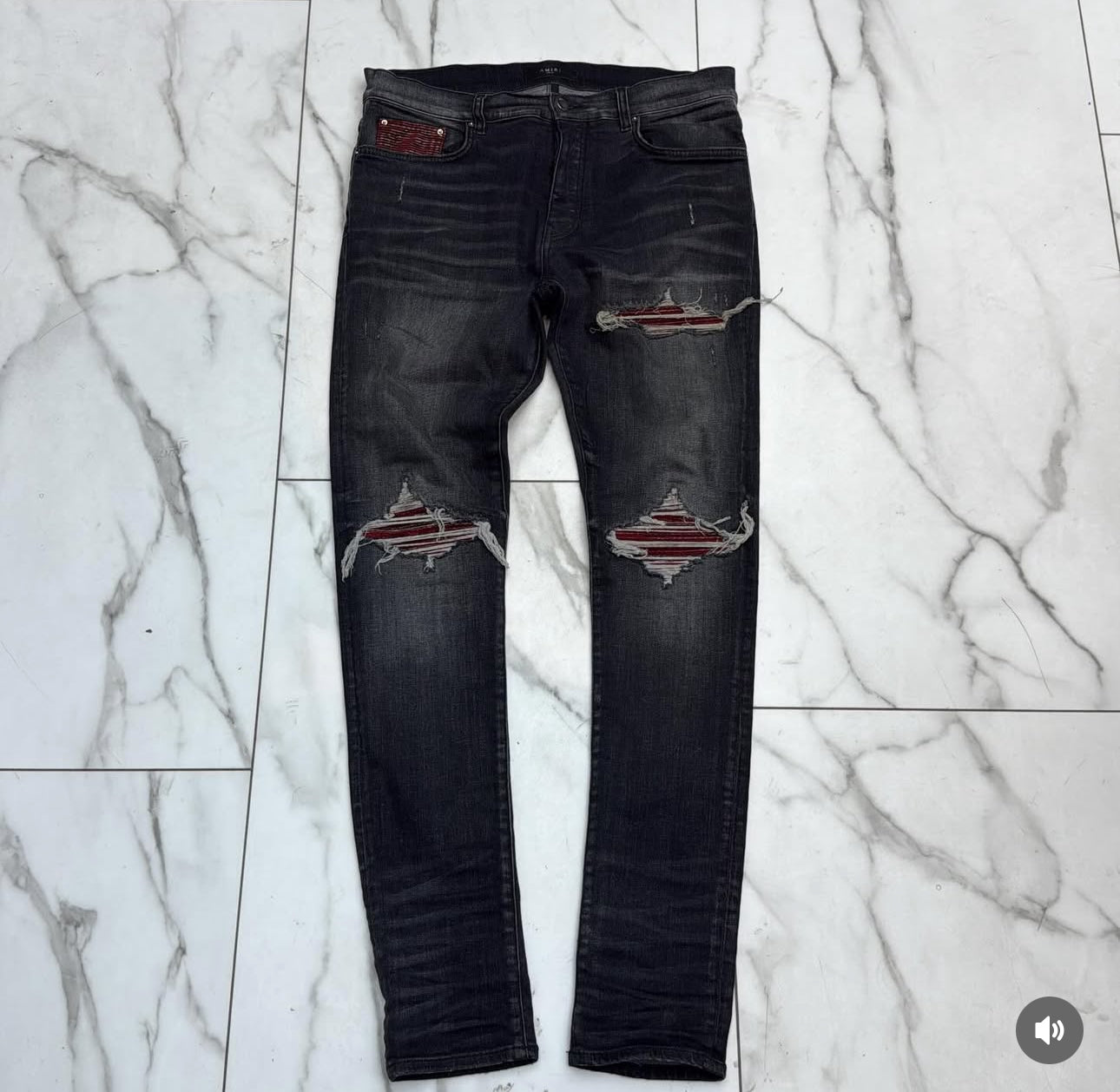Amiri Red Patch/Slit Black Jeans