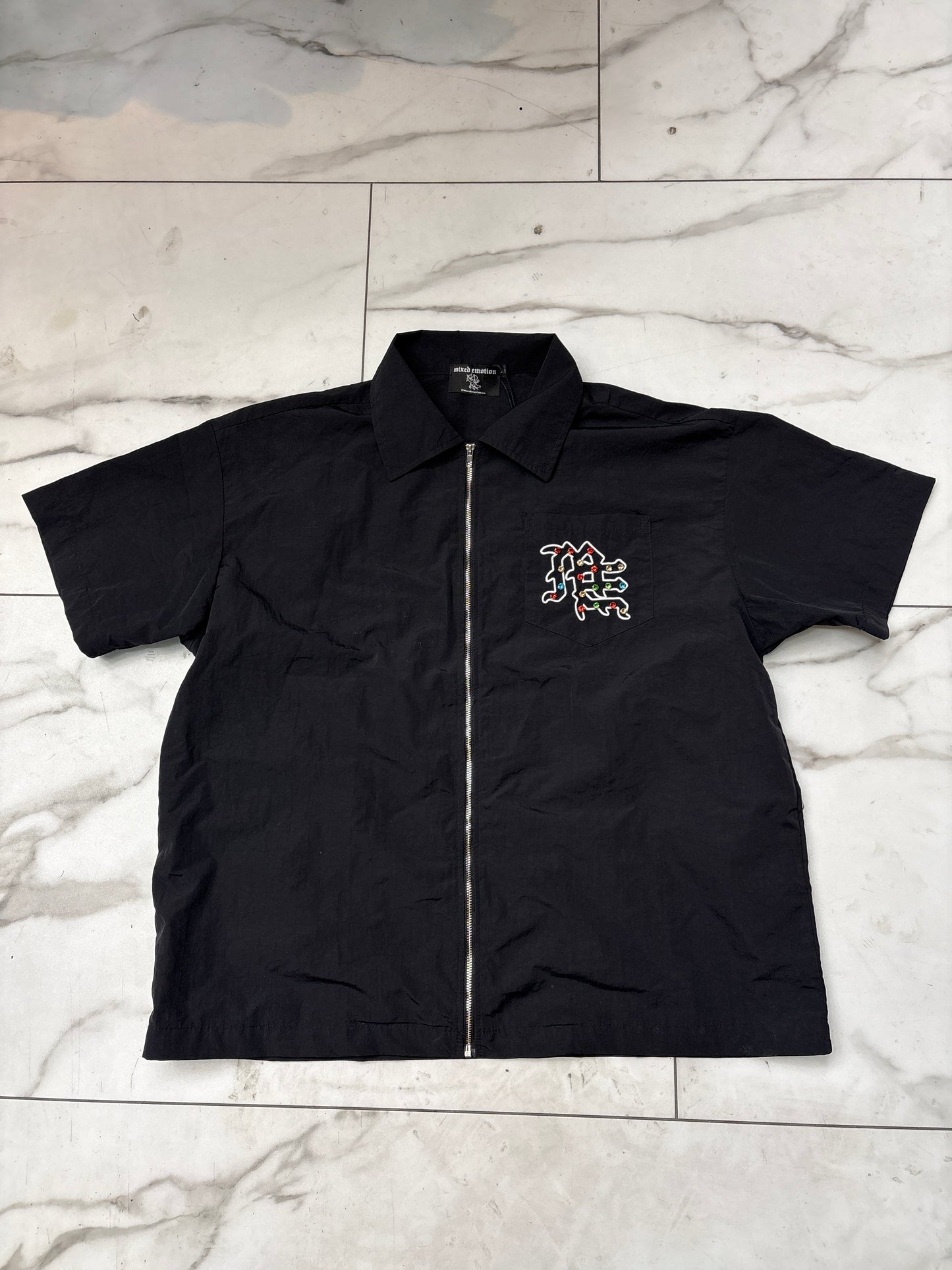 Mixed Motion Rhinestone Zip Up Tee Pre-Owned
