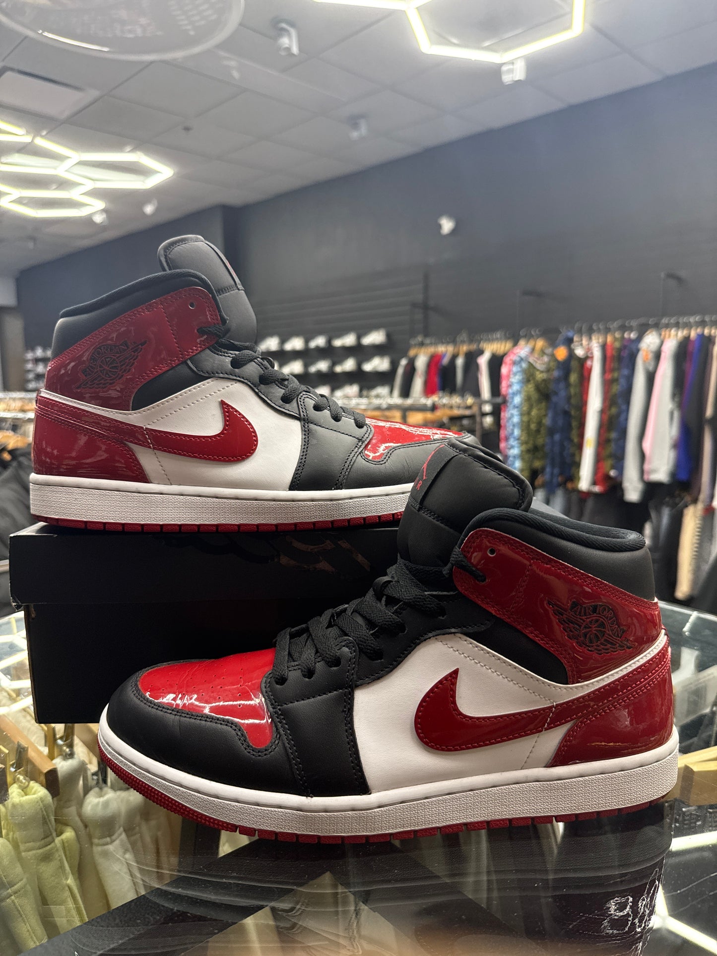Jordan 1 Mid Bred Toe Patent Leather USED W BOX