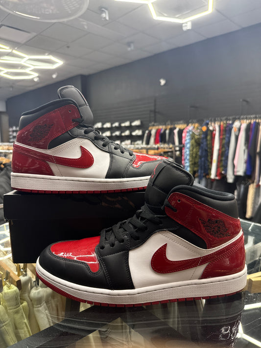 Jordan 1 Mid Bred Toe Patent Leather USED W BOX