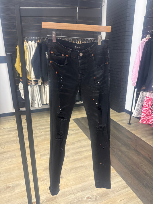 Preowned Purple Paint Splater Jean