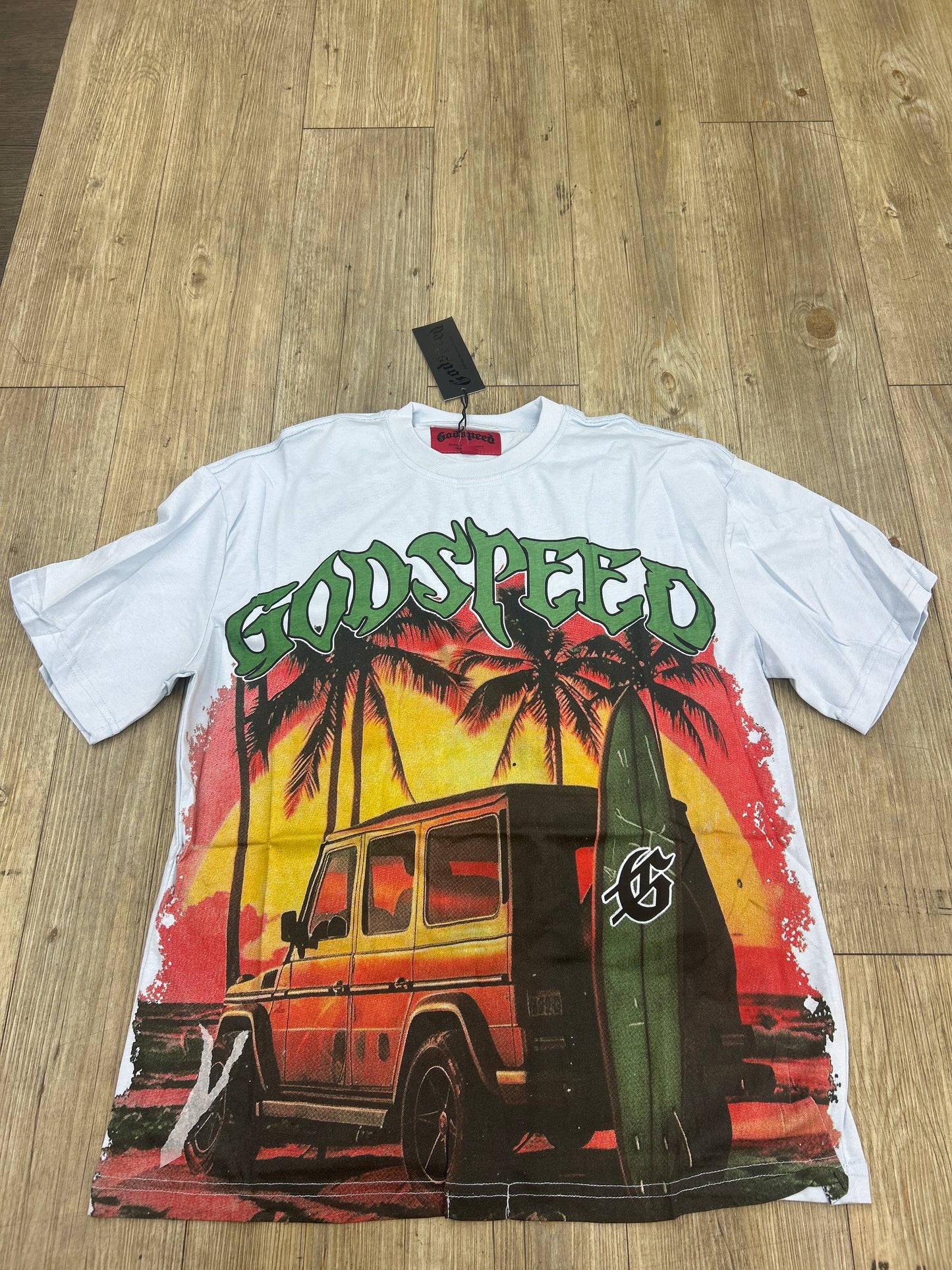 God Speed Light Blue Jeep beach tee