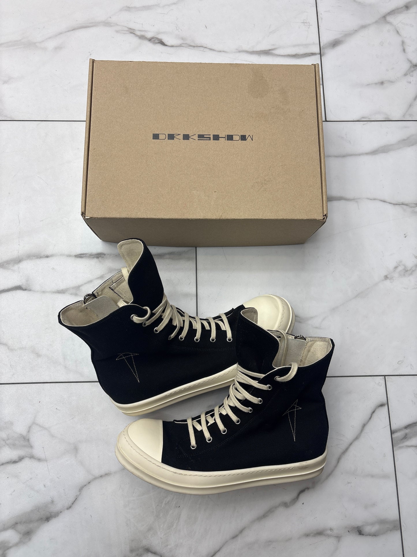 Rick Owens DRKSHDW Fogachine Pentagram Embroidery High 'Black Milk' USED W BOX