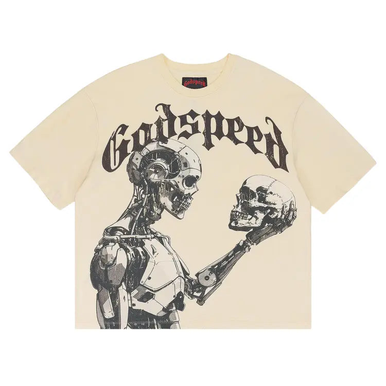 Godspeed Skeleton Holding Skeleton Head Cream Tee
