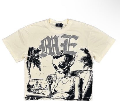 MIXED EMOTION BEACH RHINESTONE TEE CREAM