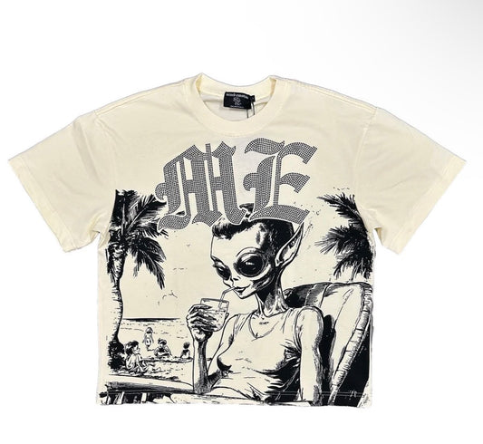 MIXED EMOTION BEACH RHINESTONE TEE CREAM