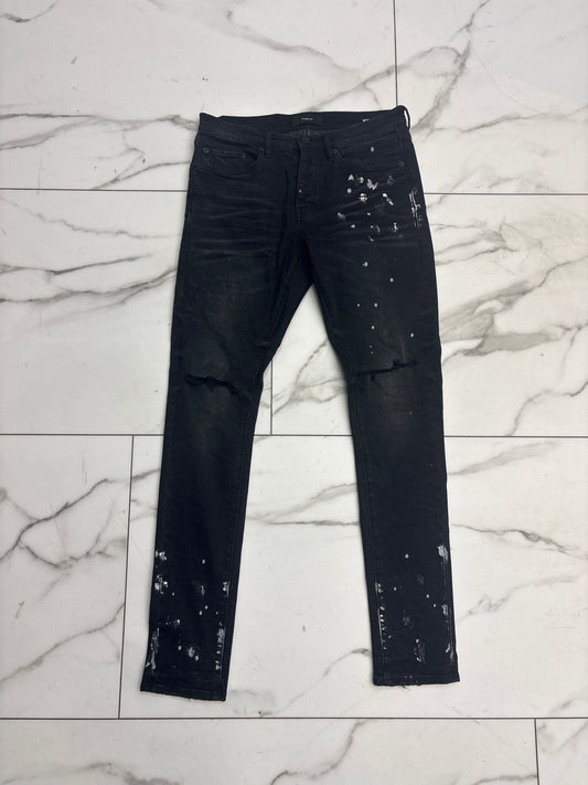 Purple White Splatter Black Jeans USED