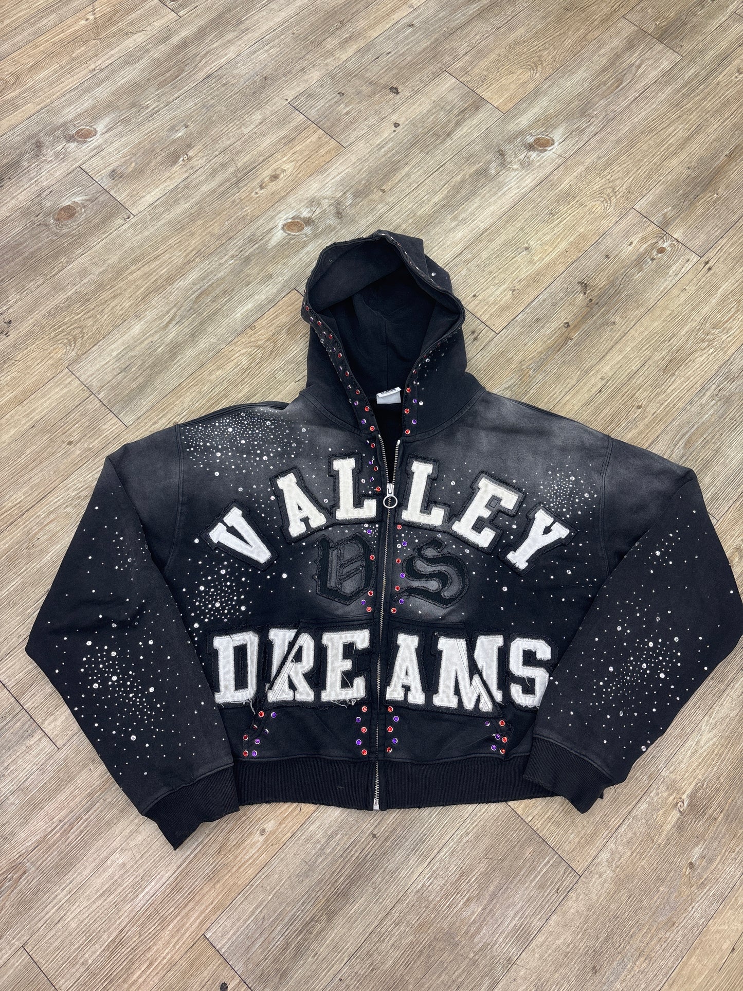 Valley Dreams Red/Purple Pearls Black Zip Up Hoodie