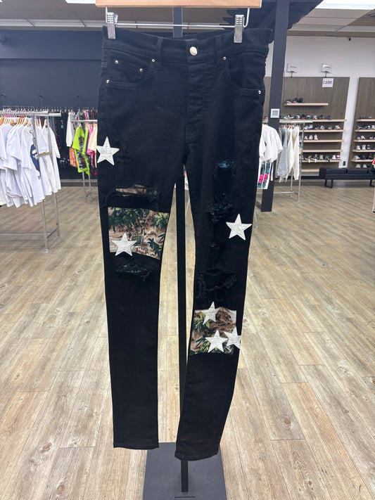 Preowned Amiri Black Jungle Patch Jeans
