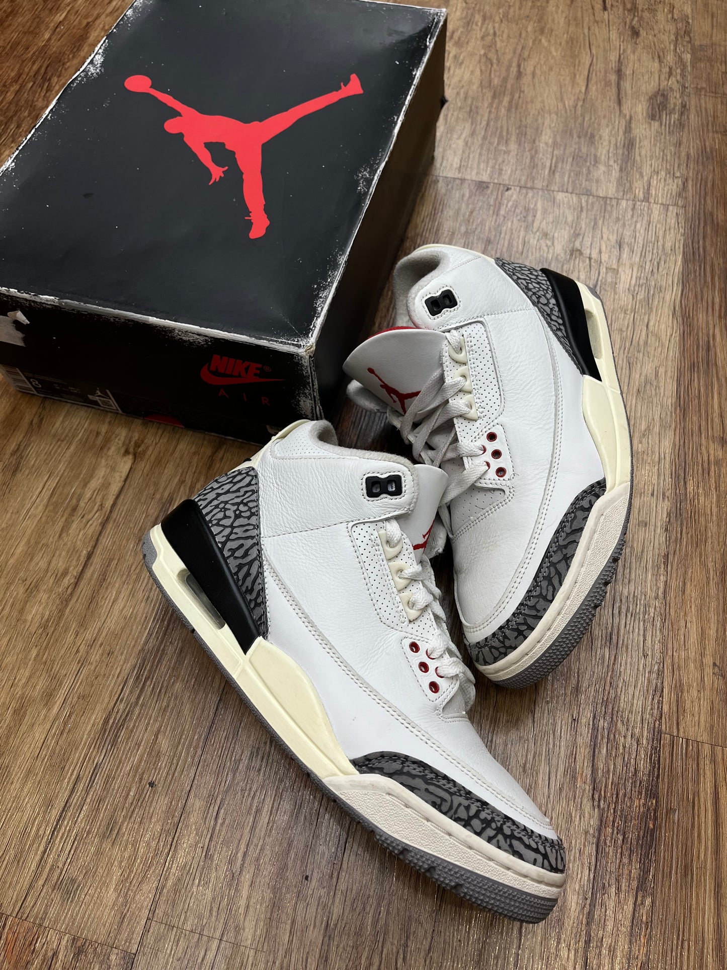 Jordan 3 white cement with box pre-owned