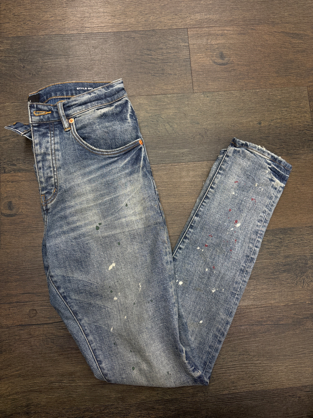 PURPLE BLUE DENIM PAINT SPLATTER PRE-OWNED