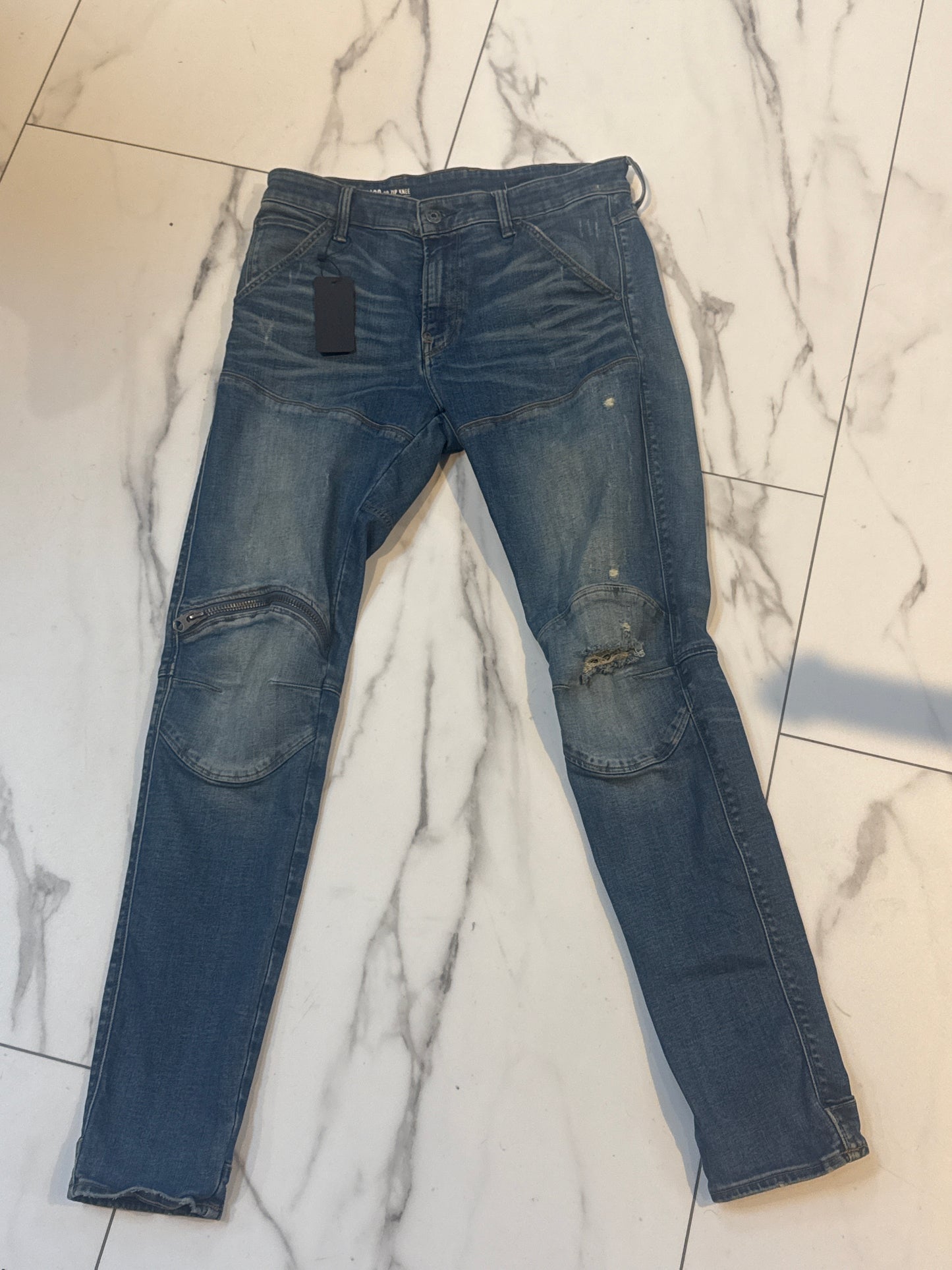 Gstar Knee Zip Blue Denim