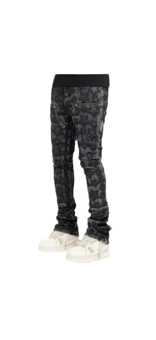 Guapi stars patch black stacked jeans