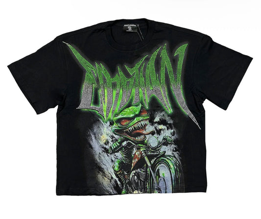 Mixed Emotion Black goblin rhinestone tee