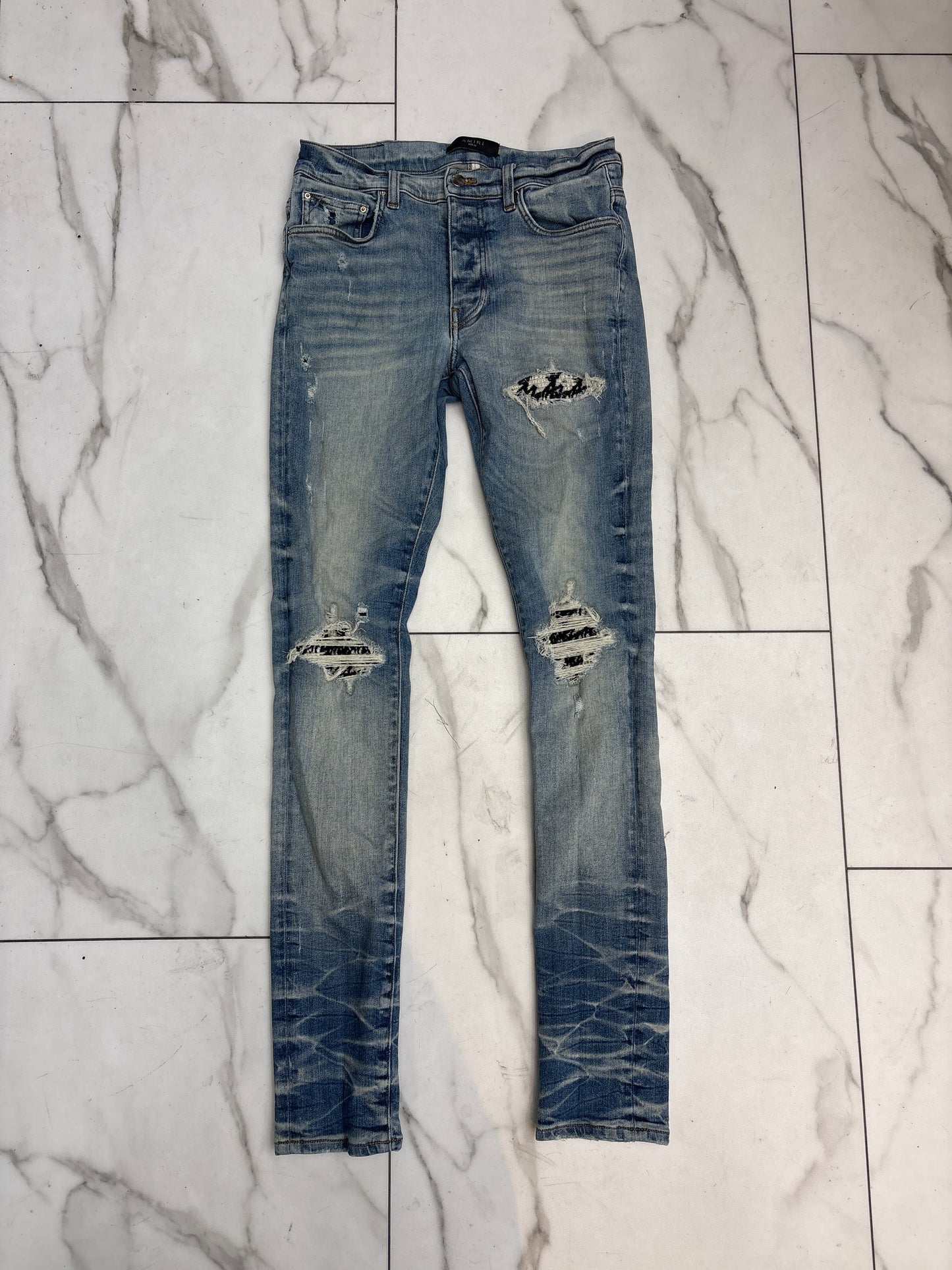 Amiri Blue Black Sparkle Patchwork Jeans USED