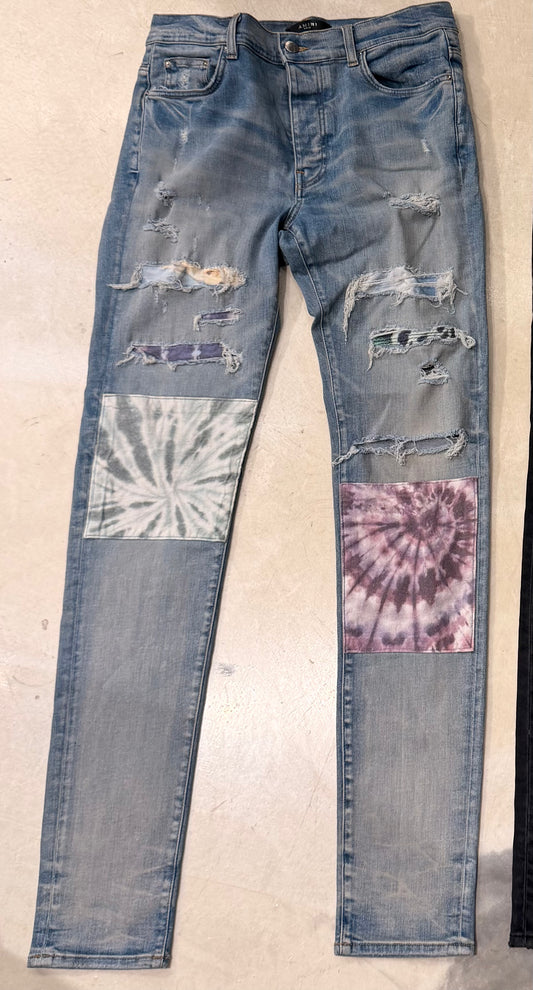 Amiri Tie Dye Art Patch Jeans Original Indigo Pre-Owned