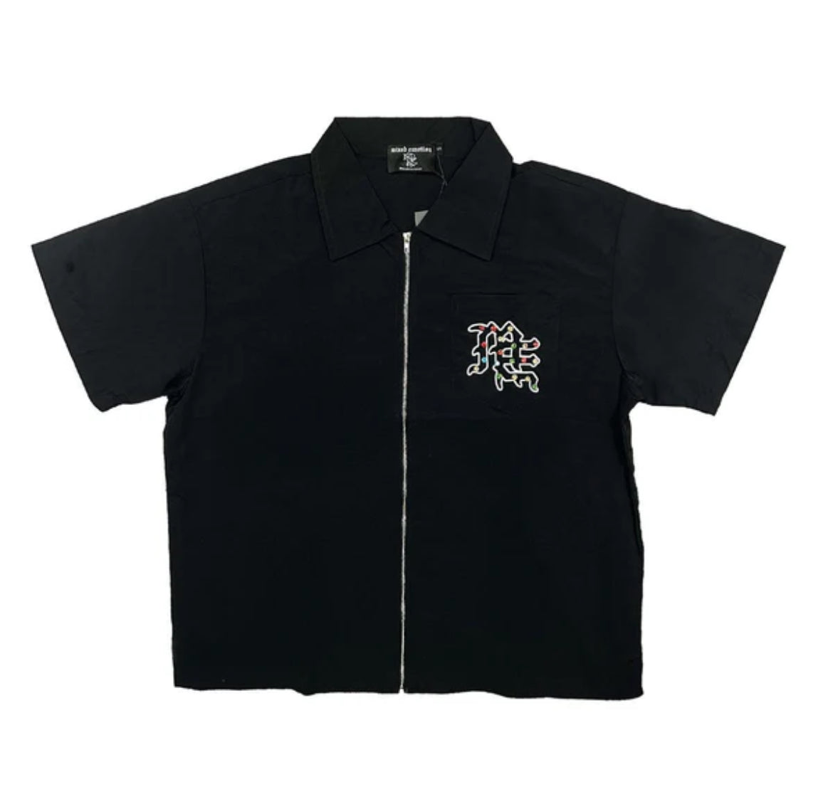 Mixed emotion #27 black zip up collar rhinestone tee