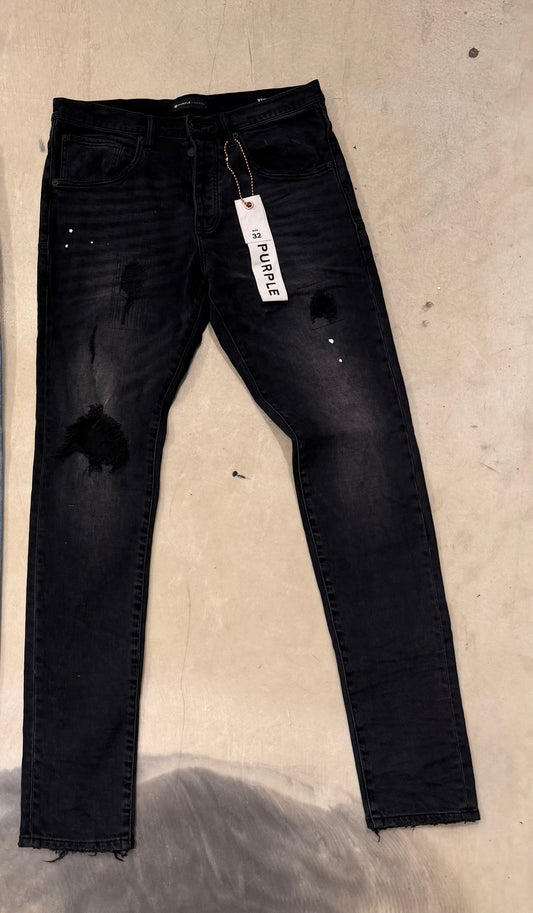 PURPLE Men's P002 Black Repair Slim Jeans