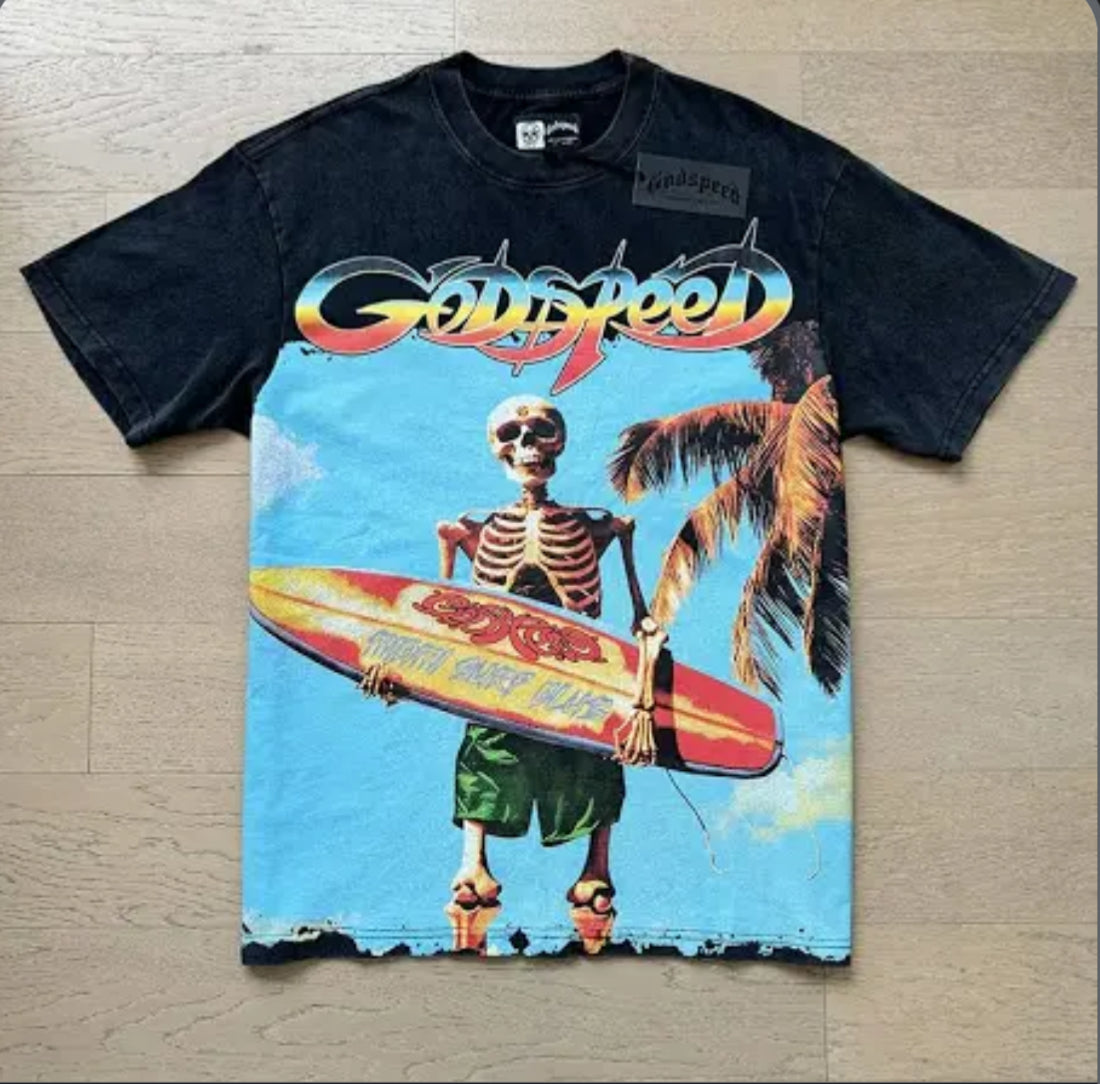 Godspeed black beach surfer tee