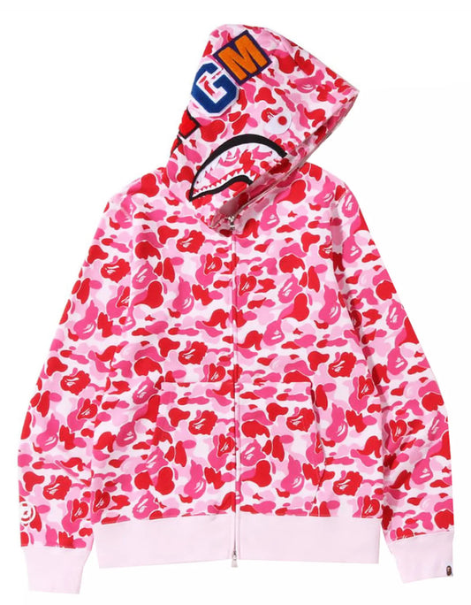 Bape #3 ABC Shark Camo Full Zip Hoodie Pink