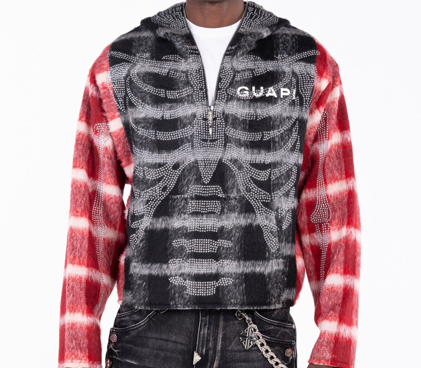 Guapi Blood Red Skeleton Half Zip Hoodie