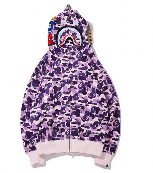 Bape #5 Shark Full Zip Hoodie Light Purple