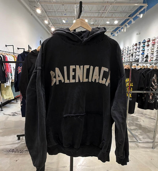 USED Balenciaga Tape Ripped Black Hoodie