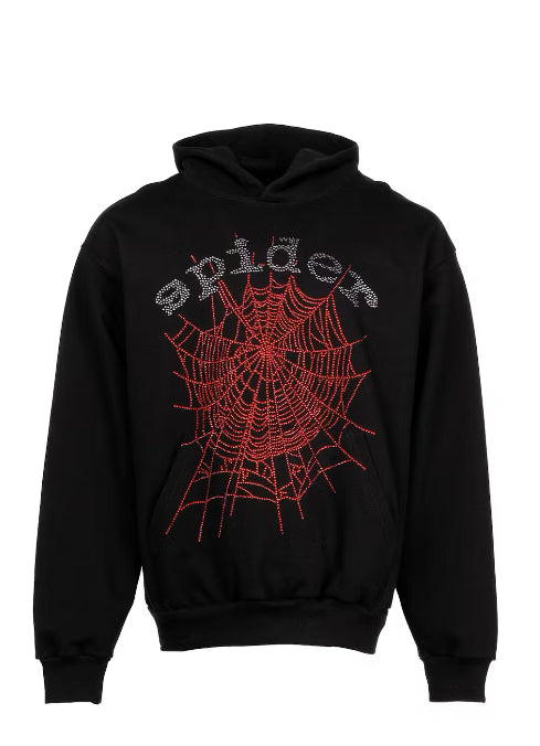 Sp5der #11 Black Red Rhinestone Hoodie