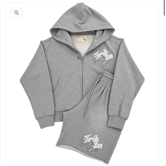 Fuck Em Heather Grey Zip Up Hoodie