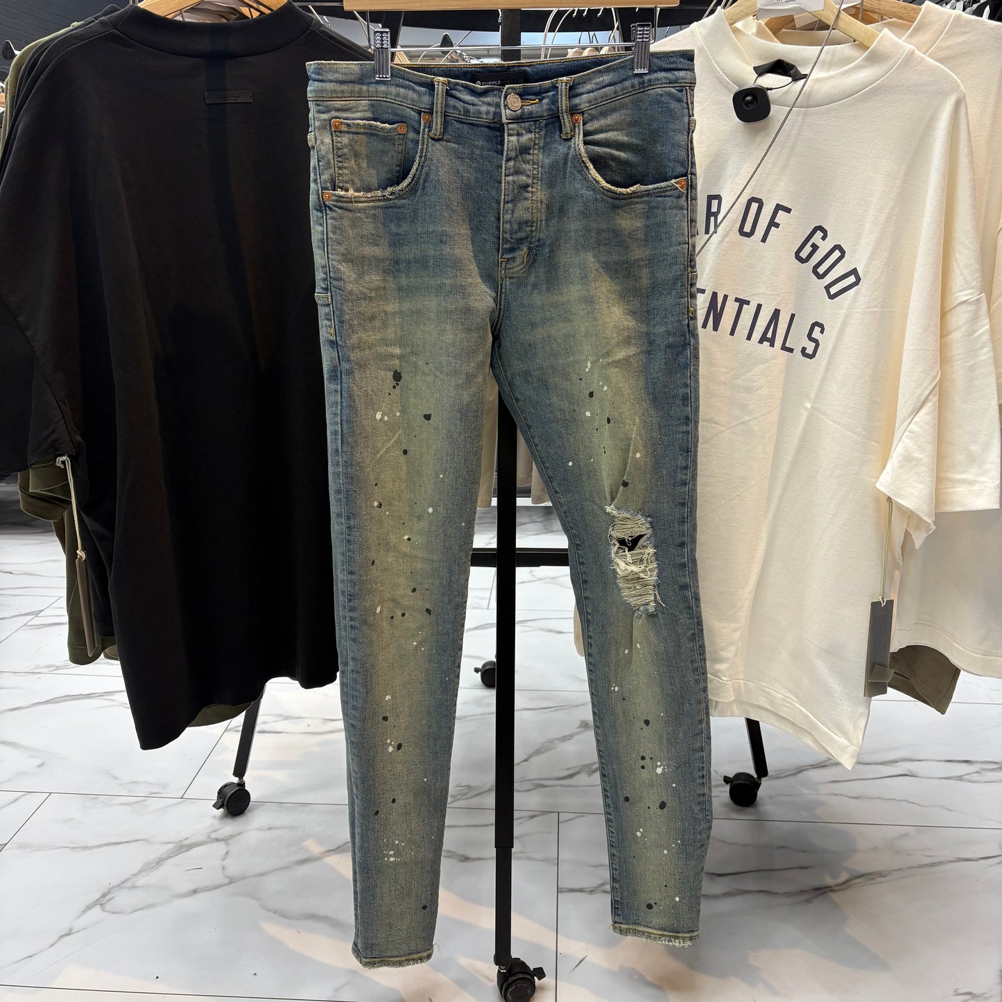 Pre-Owned Purple Paint Splatter Jeans