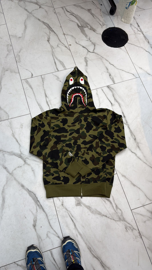 Bape Green Camo Zip Up Hoodie USED